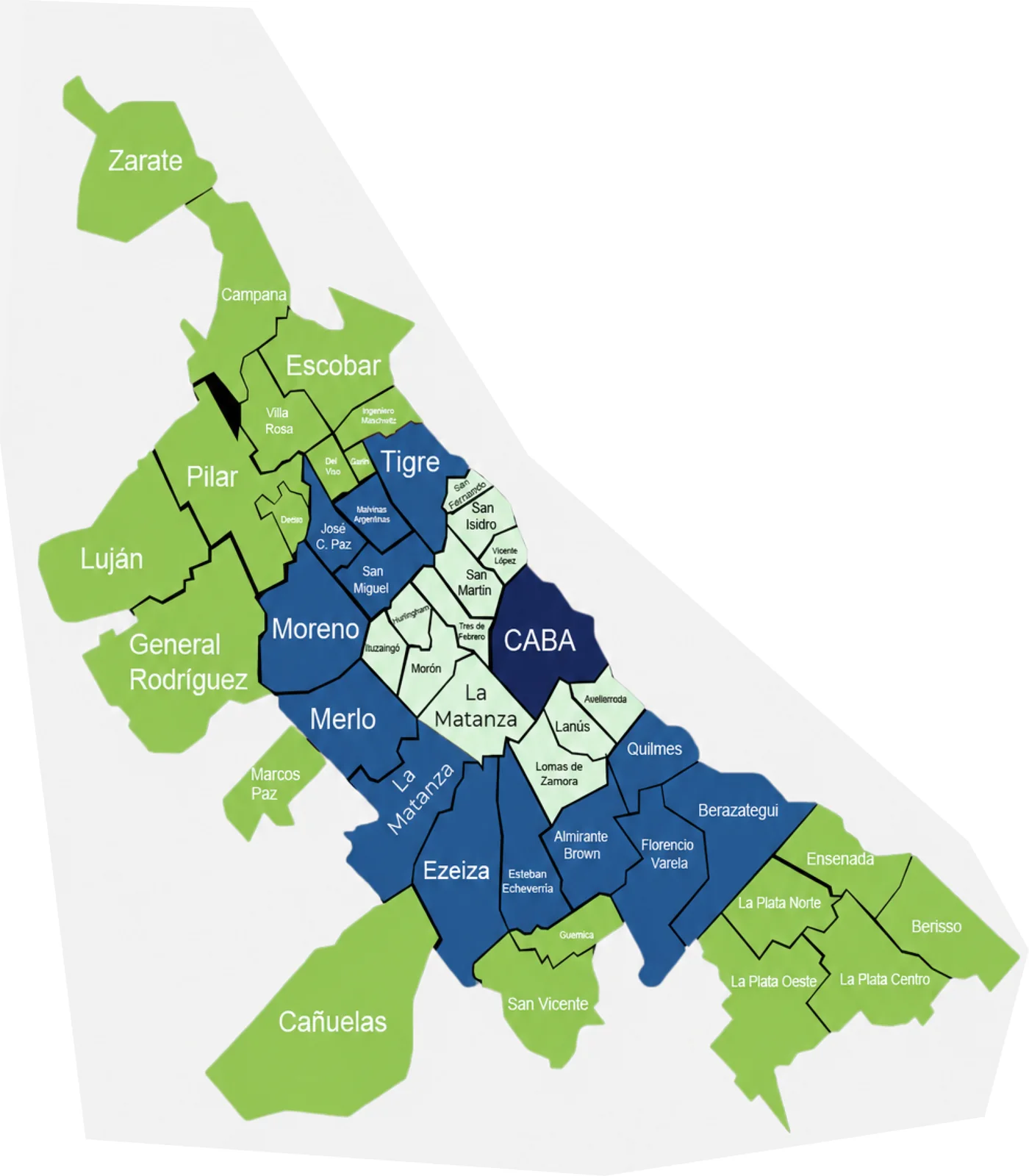Mapa de cobertura de Intiexpress en CABA, Gran Buenos Aires, Zárate, Luján, Cañuelas y La Plata